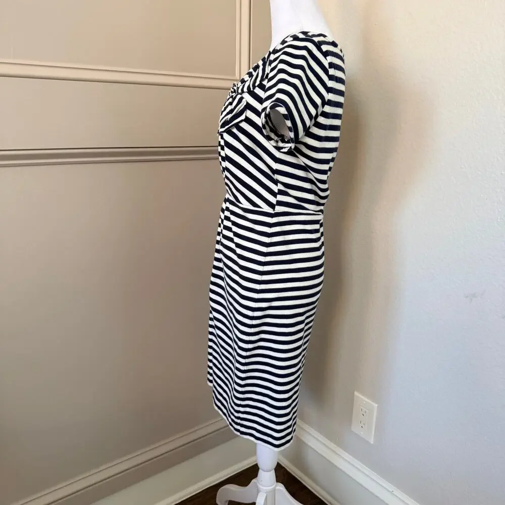 Kate Spade Navy White Stripe Rosette Jersey Dress Womens S Cotton